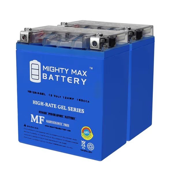 YB12A-AGEL 12V 12AH GEL Replacement Battery for Kawasaki 500 EN500-A Vulcan 90-96 - 2PK, Mighty Max Battery, Mfr#: MAX4020308